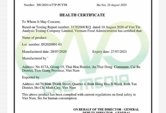 Dịch vụ làm health certificate cho đường kính trắng xuất khẩu