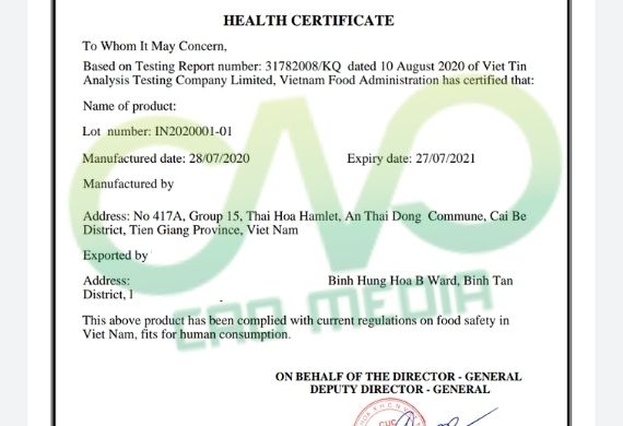 Đăng ký Health Certificate cho nấm rơm đóng hộp