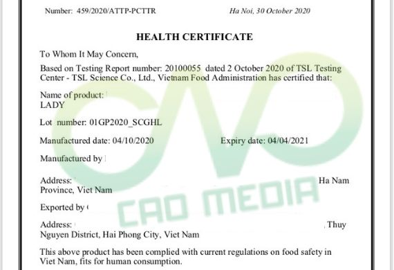 Dịch vụ đăng ký Health Certificate cho chả cá xuất khẩu
