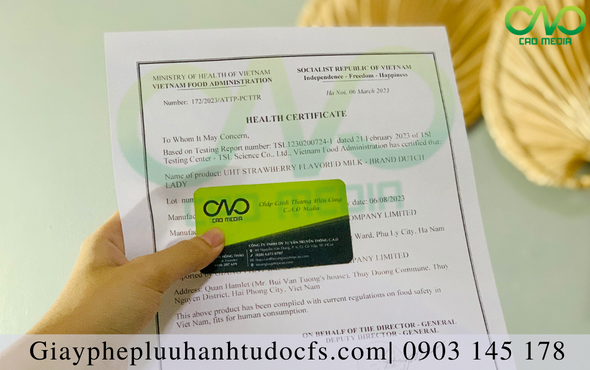 Dịch vụ xin giấy chứng nhận y tế (HC) cho sữa dâu tại TPHCM